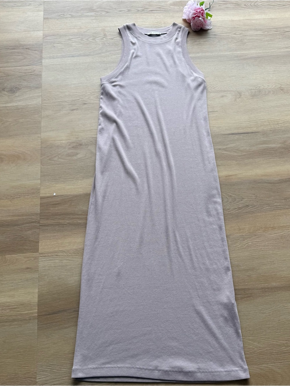 Zara Sleeveless Maxi Dress medium tan ribbed stretch halter neck